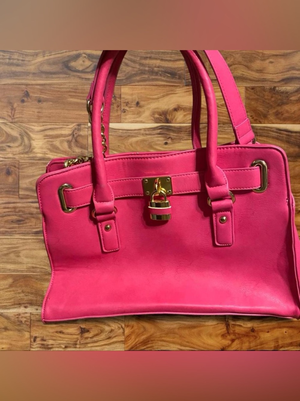 Charming Charlie Hot Pink Satchel with Gold Lock
